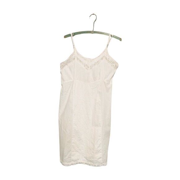 Vintage 40s 50s Pieced White Emb Cotton Blend Fabric Lace Full Slip Dress B36 - Picture 1 of 7